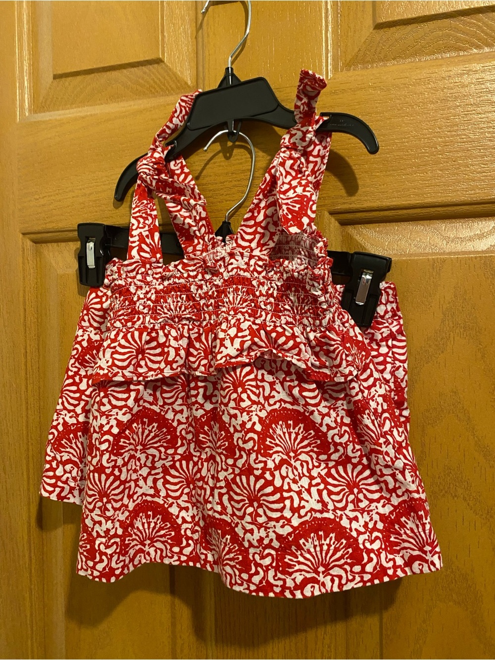 Crewcuts Red and White Smocked Ruffle Tank Top with matching shorts Girls